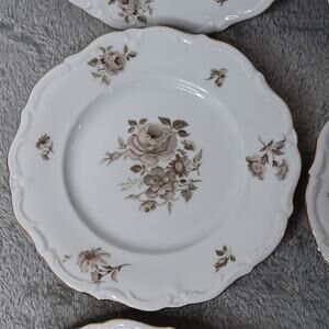 Set of 6 Vintage WINTERLING Dawn Rose 7 5/8" Porcelain Salad Plates Gold Trim